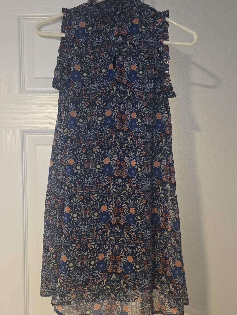 Speechless Navy Blue Floral Smocked Top